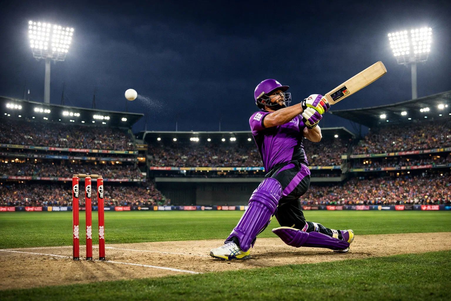 Big Bash League night cricket match under floodlights at an Australian stadium