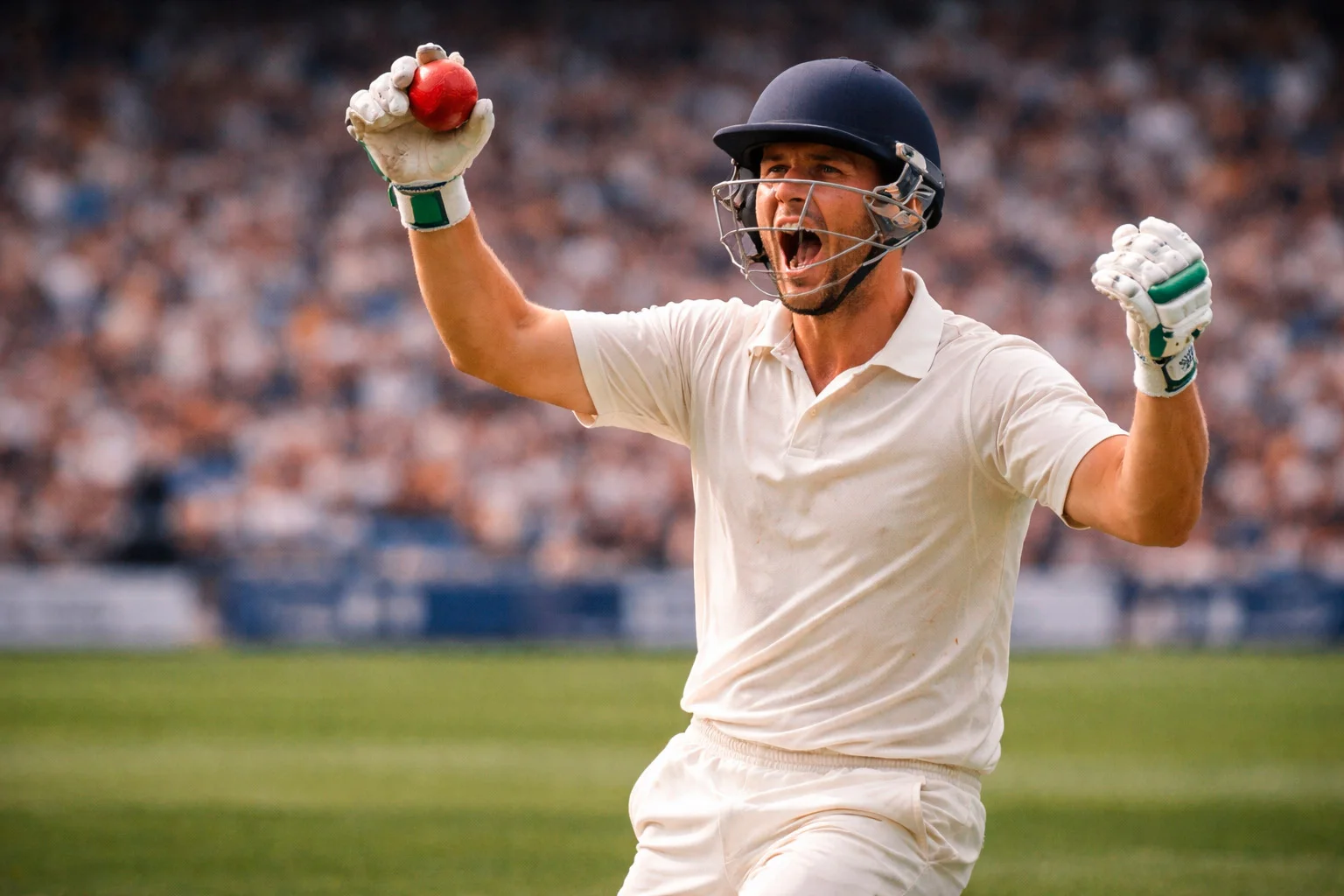 Cricket player celebrating wicket during professional match