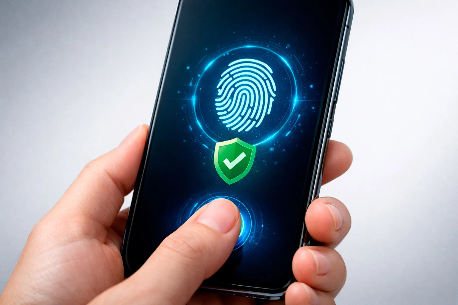 Close-up of smartphone with fingerprint authentication on screen
