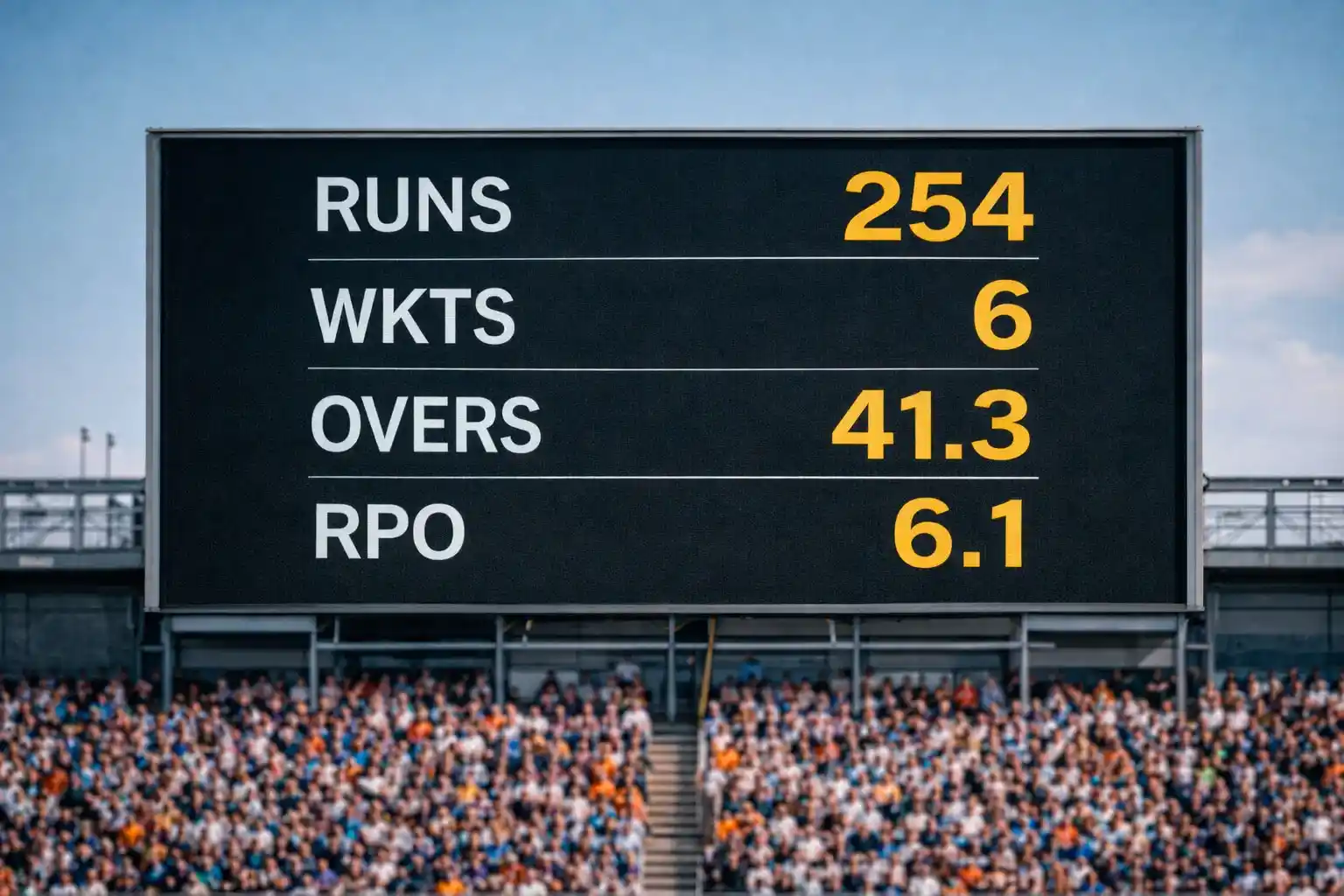 Cricket scoreboard displaying live match statistics