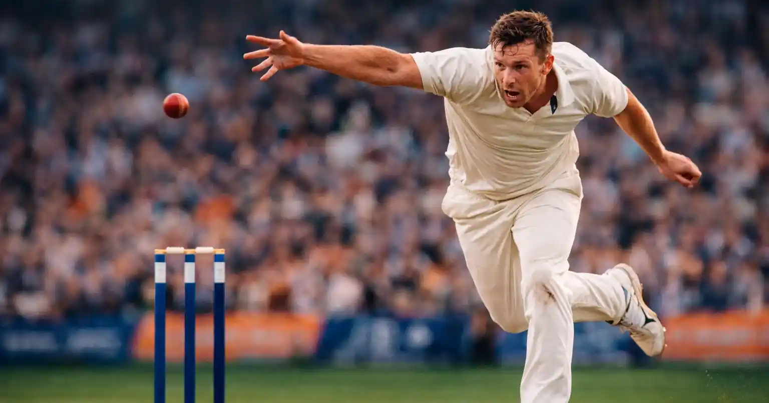 Cricket bowler delivering ball in professional match