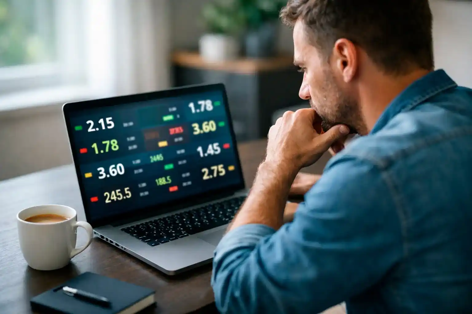 Person analyzing cricket betting odds on laptop screen