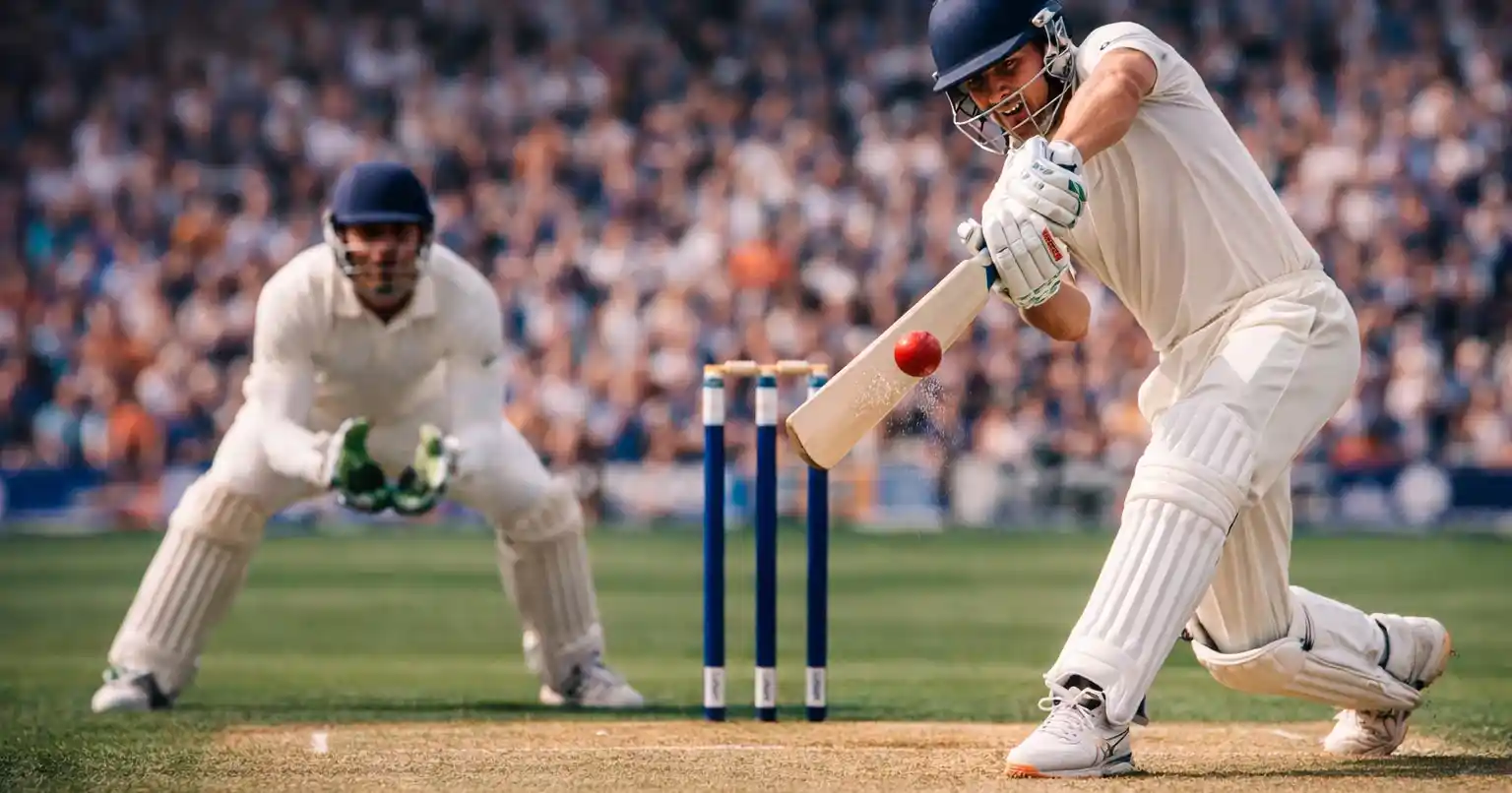 Dynamic cricket action moment during professional match