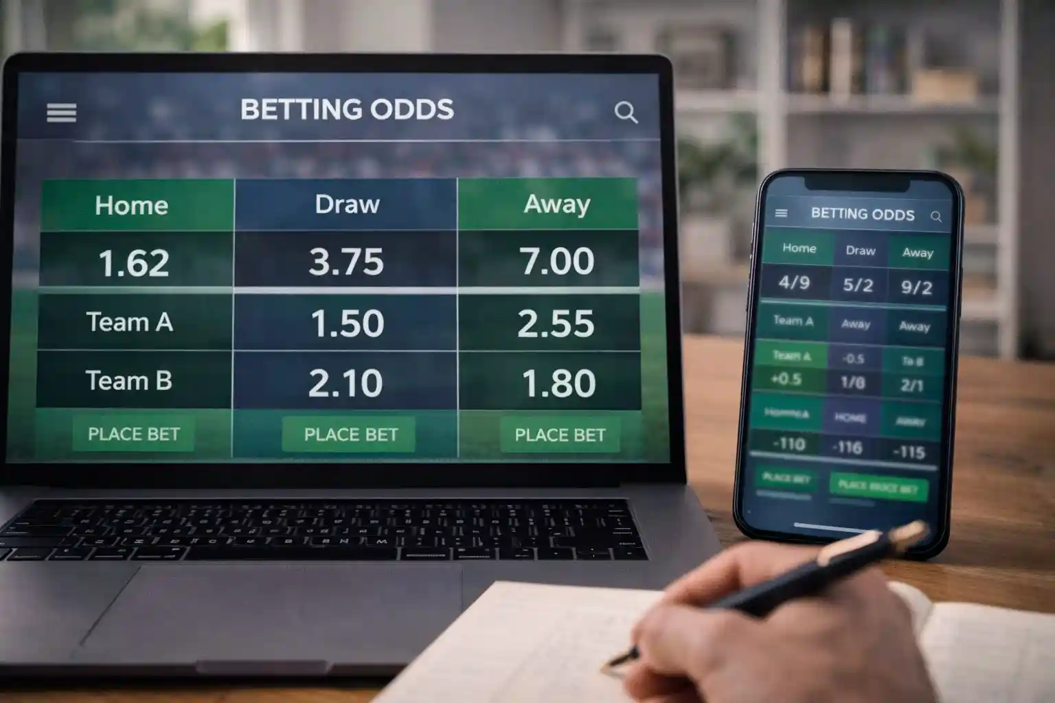 Multiple devices showing sports betting interfaces side by side