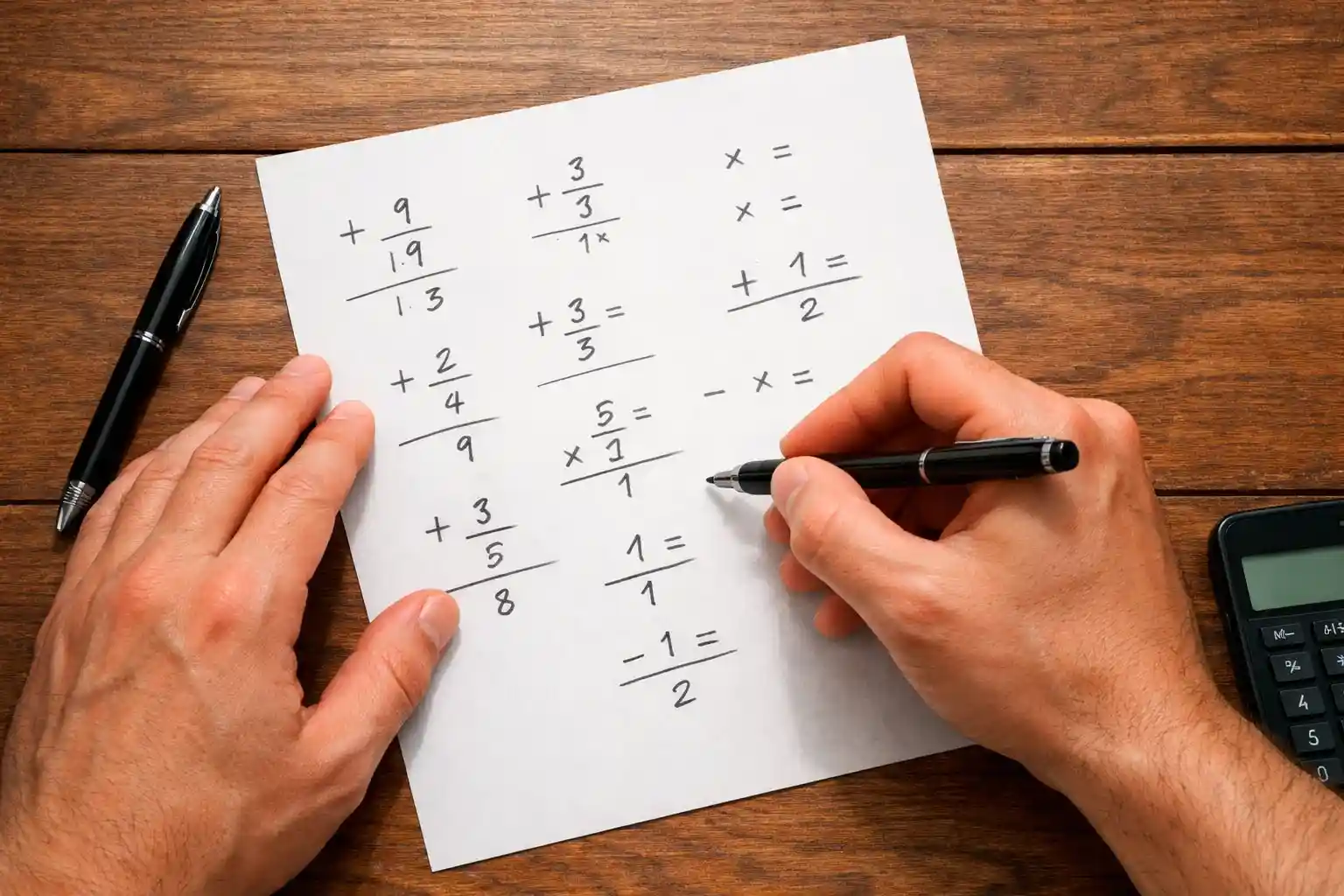 Person studying numbers and calculations on paper at desk